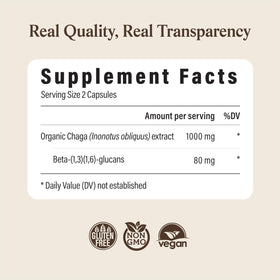 Capsules de Chaga Bio sur un fond naturel