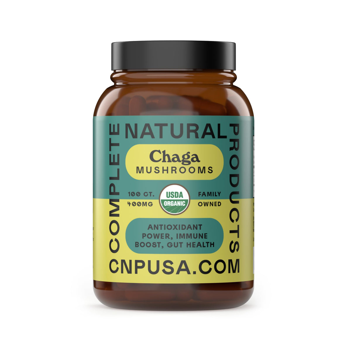 Capsules de champignon Chaga bio de Complete Natural Products, vue avant