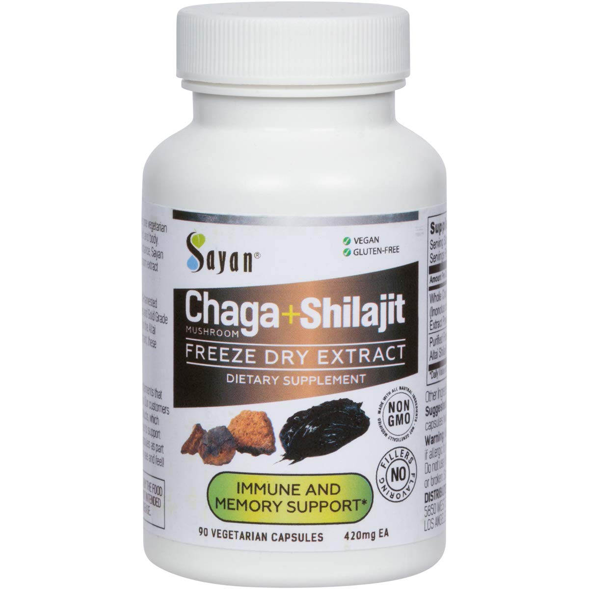 Capsules de champignon Chaga Sayan en bouteille vue de face