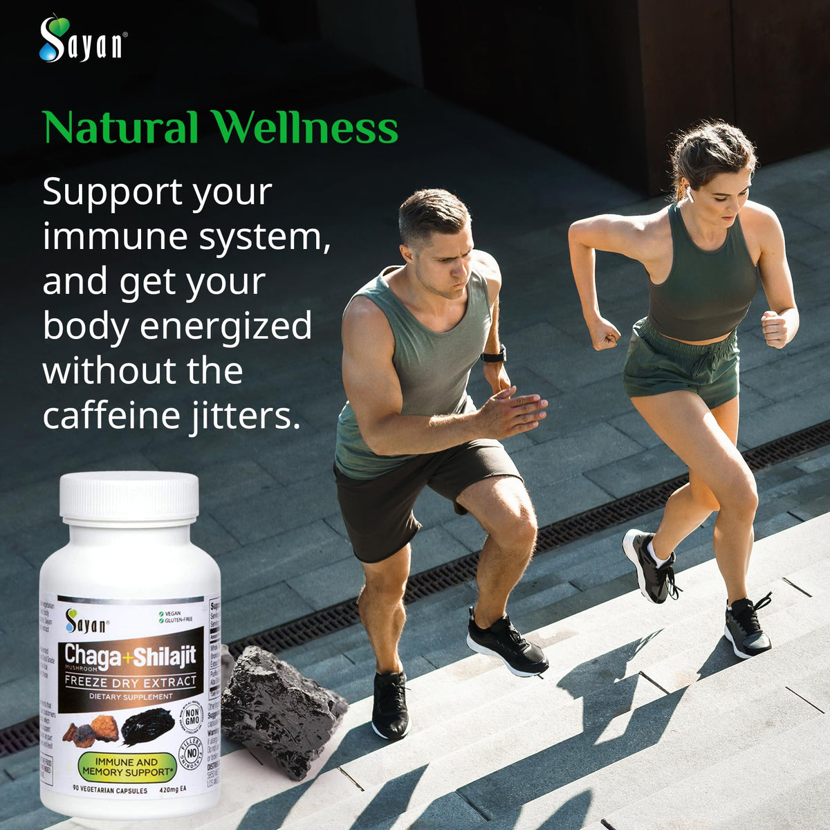 Capsules de champignon Chaga Sayan sur fond blanc