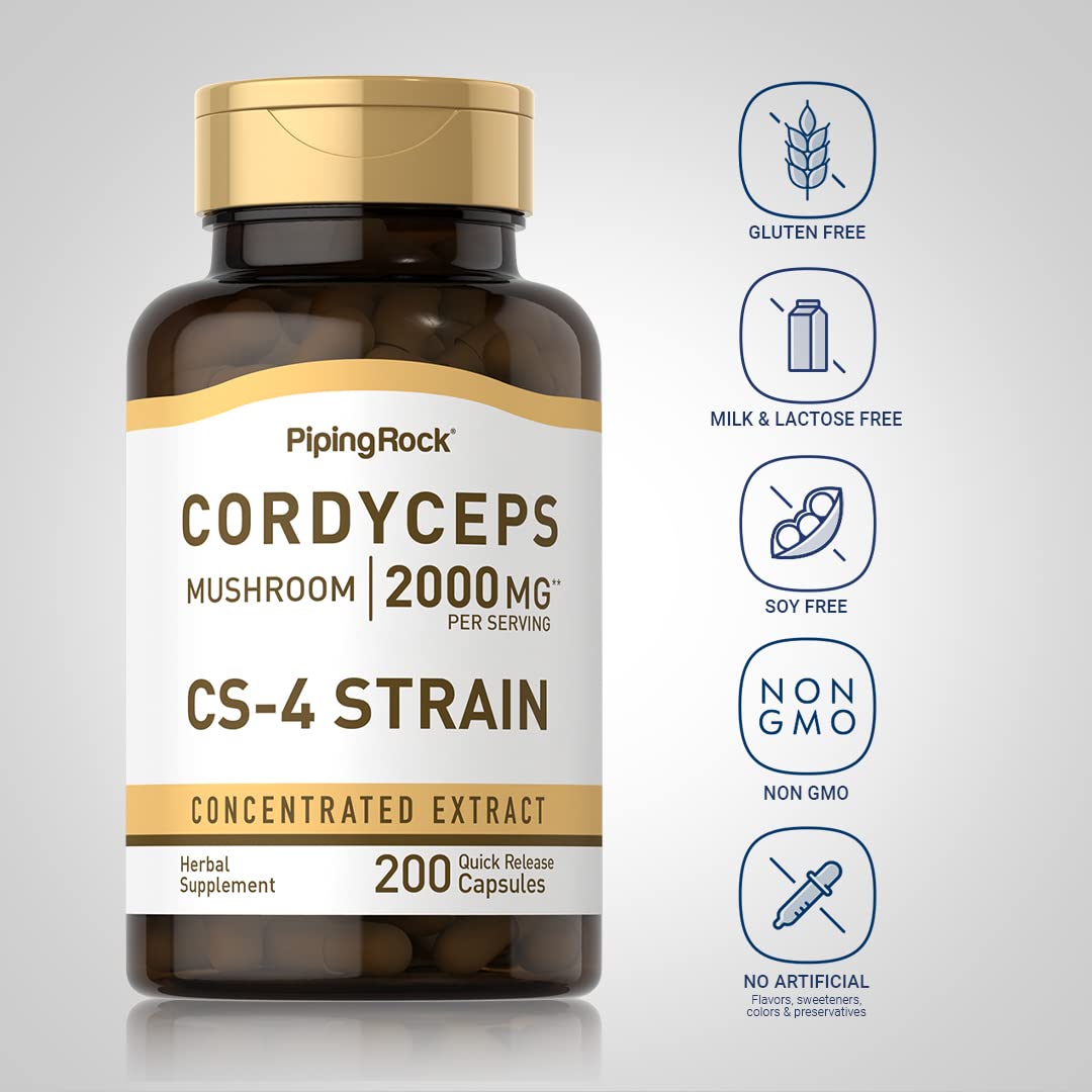 Capsules de champignon Cordyceps Piping Rock sur une surface blanche