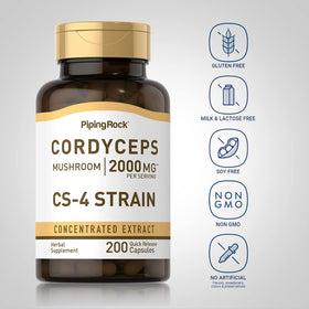 Capsules de champignon Cordyceps Piping Rock sur une surface blanche