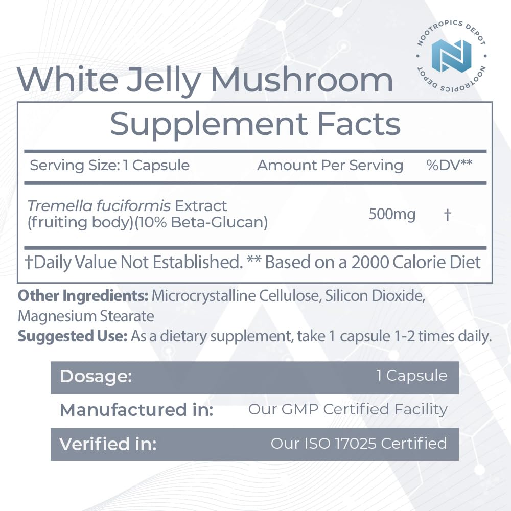 Capsules de champignon Jelly Blanc Nootropics Depot sur fond blanc