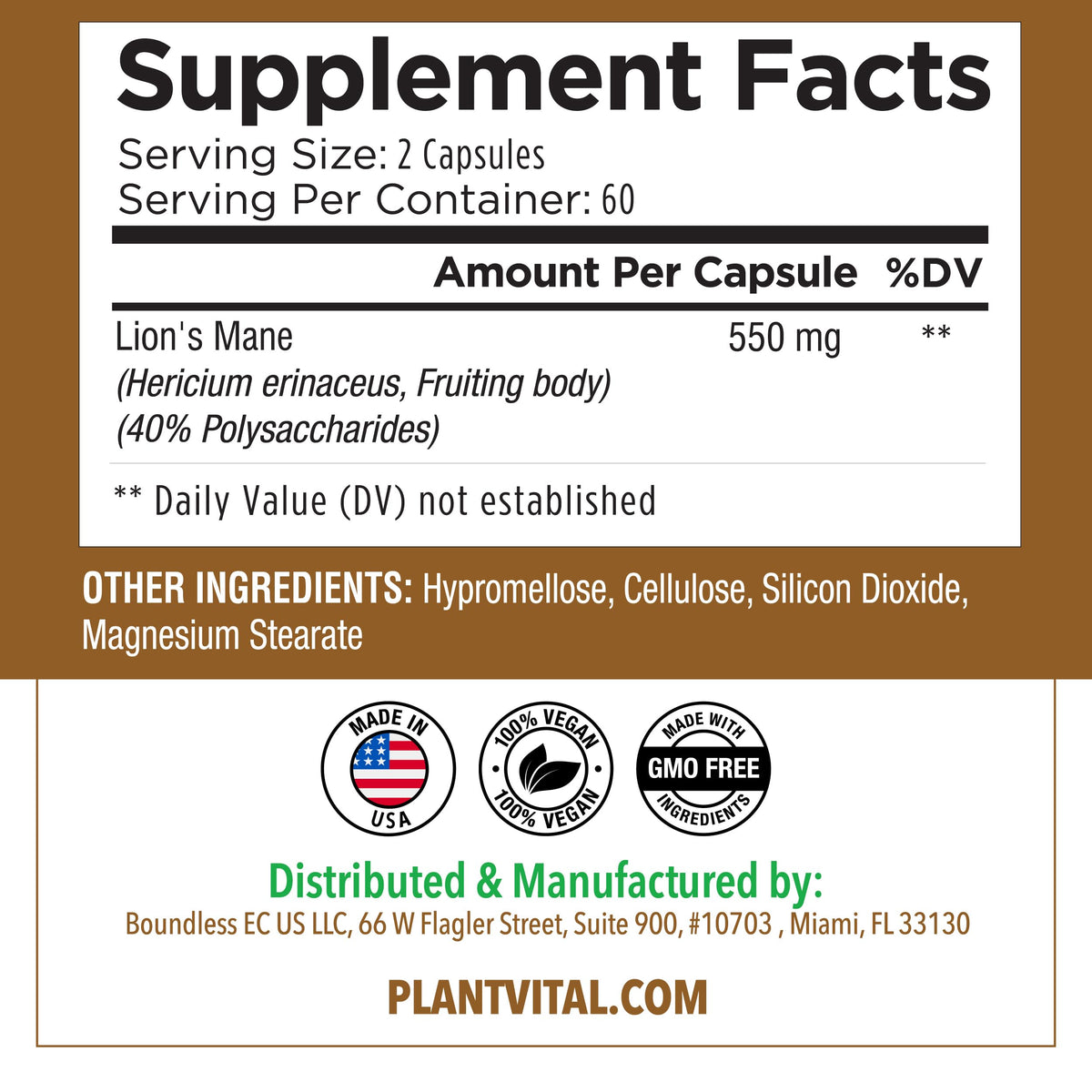Capsules de Champignon Lion Plantvital avec un verre d'eau