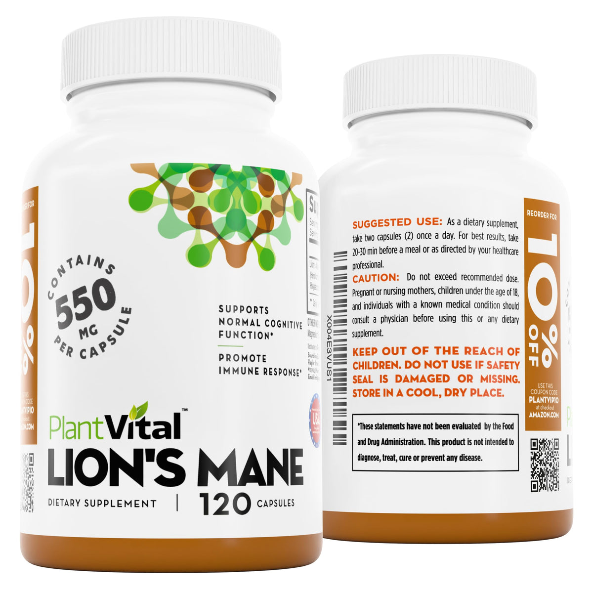 Capsules de Champignon Lion Plantvital sur une table avec des plantes