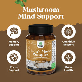 Capsules de champignon Lion's Mane, Reishi et Chaga sur fond blanc