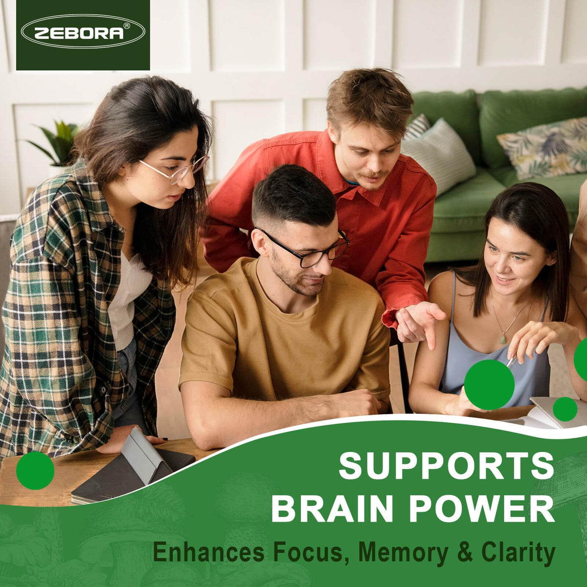 Capsules de champignon Lion's Mane ZEBORA sur une surface en bois