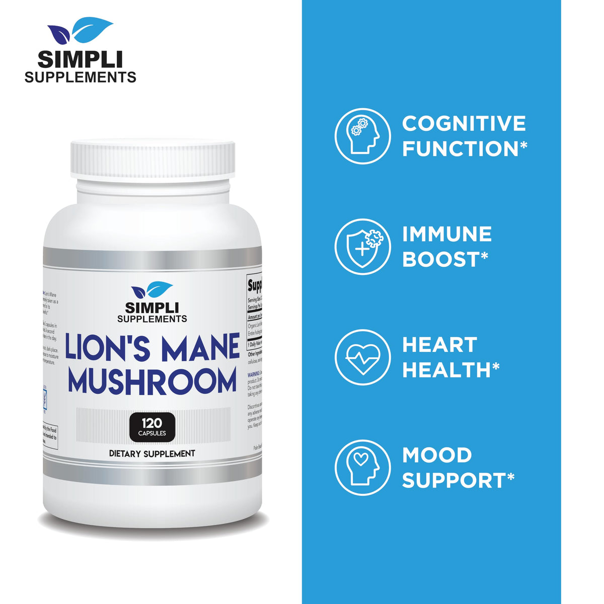 Capsules de champignon lion Simpli Supplements, vue de près
