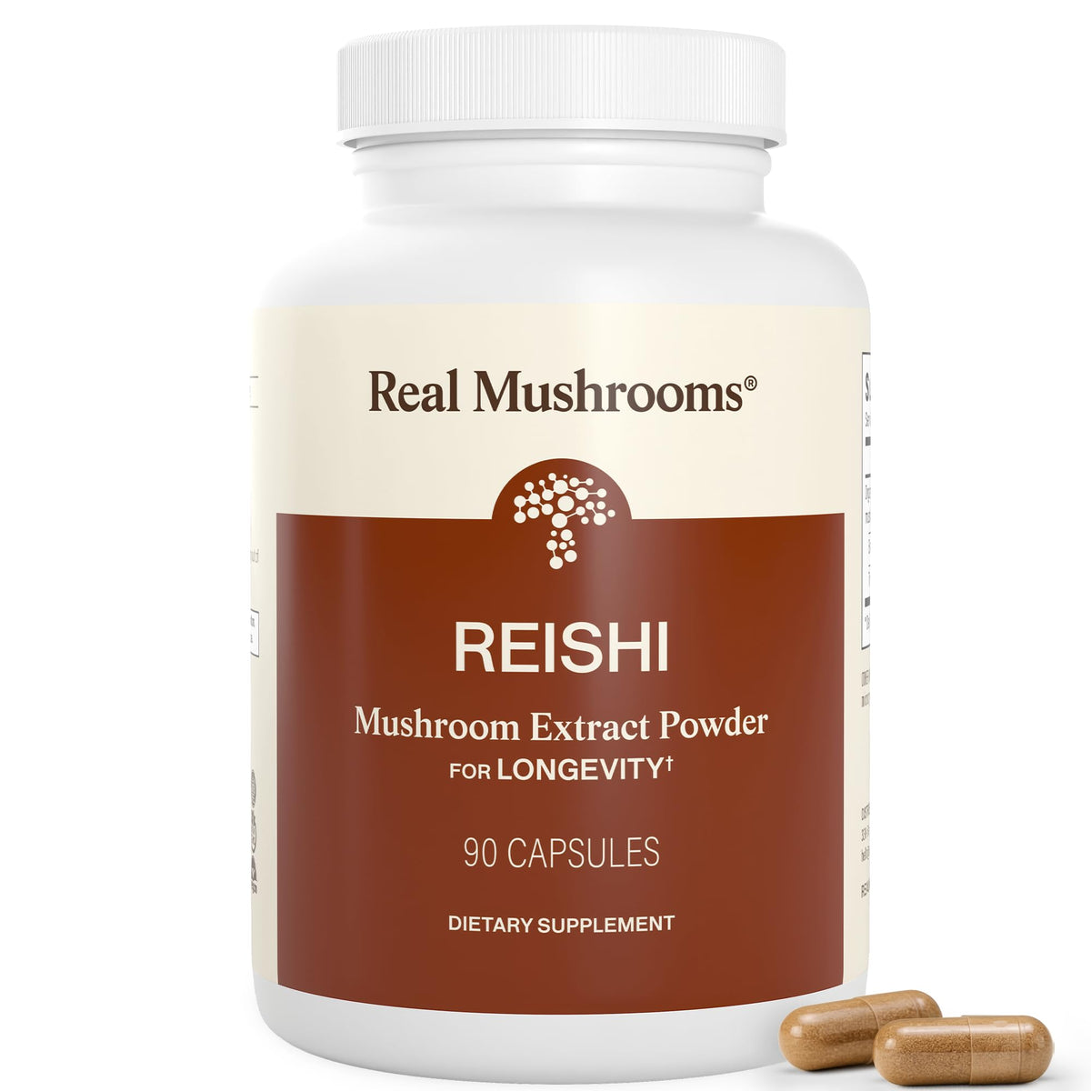 Capsules de champignon Reishi bio de Real Mushrooms, boîte vue de face