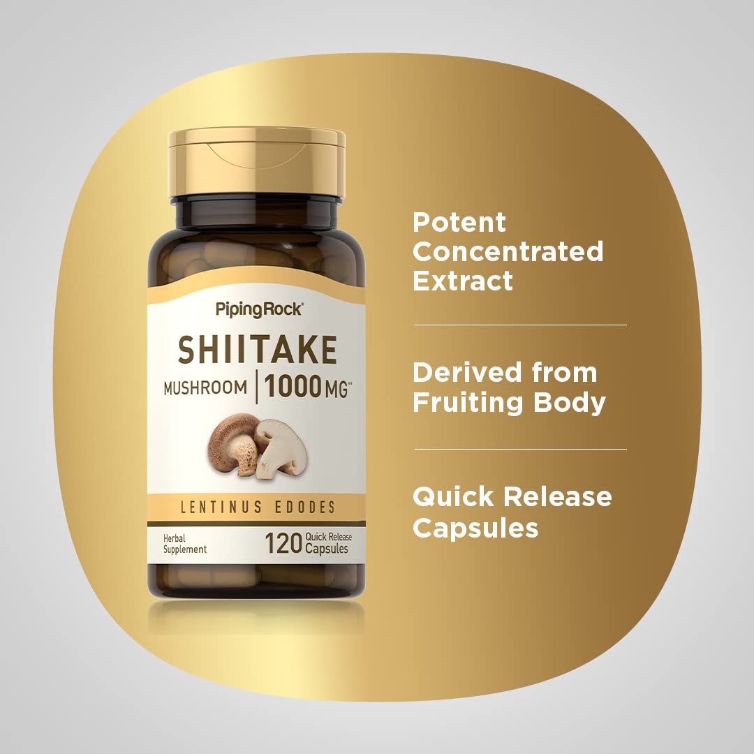 Capsules de champignon shiitake Piping Rock sur fond blanc