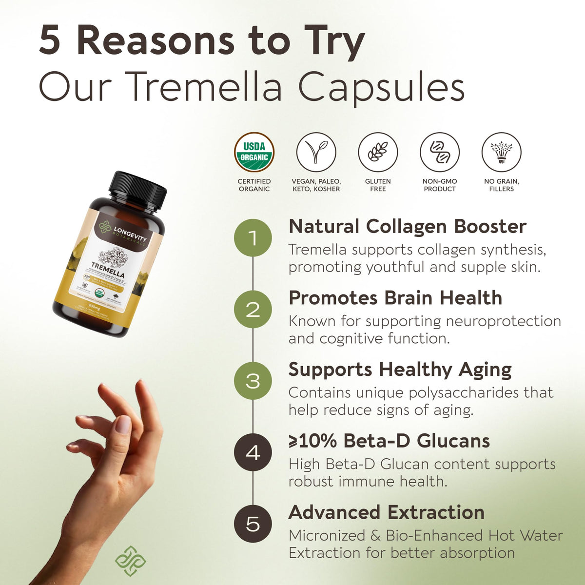 Capsules de champignon Tremella bio avec un fond naturel