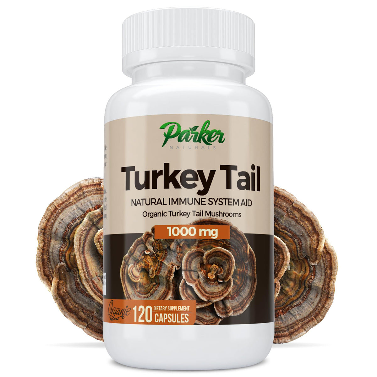 Capsules de champignon Turkey Tail Parker Naturals 1000 mg - vue avant