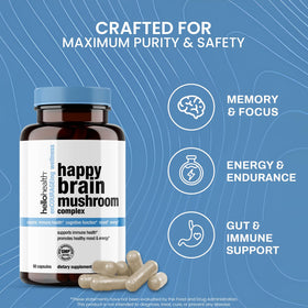 Capsules de champignons HELLO HEALTH sur une table