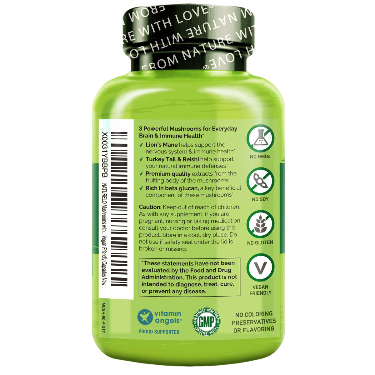 Capsules de champignons NATURELO sur fond blanc