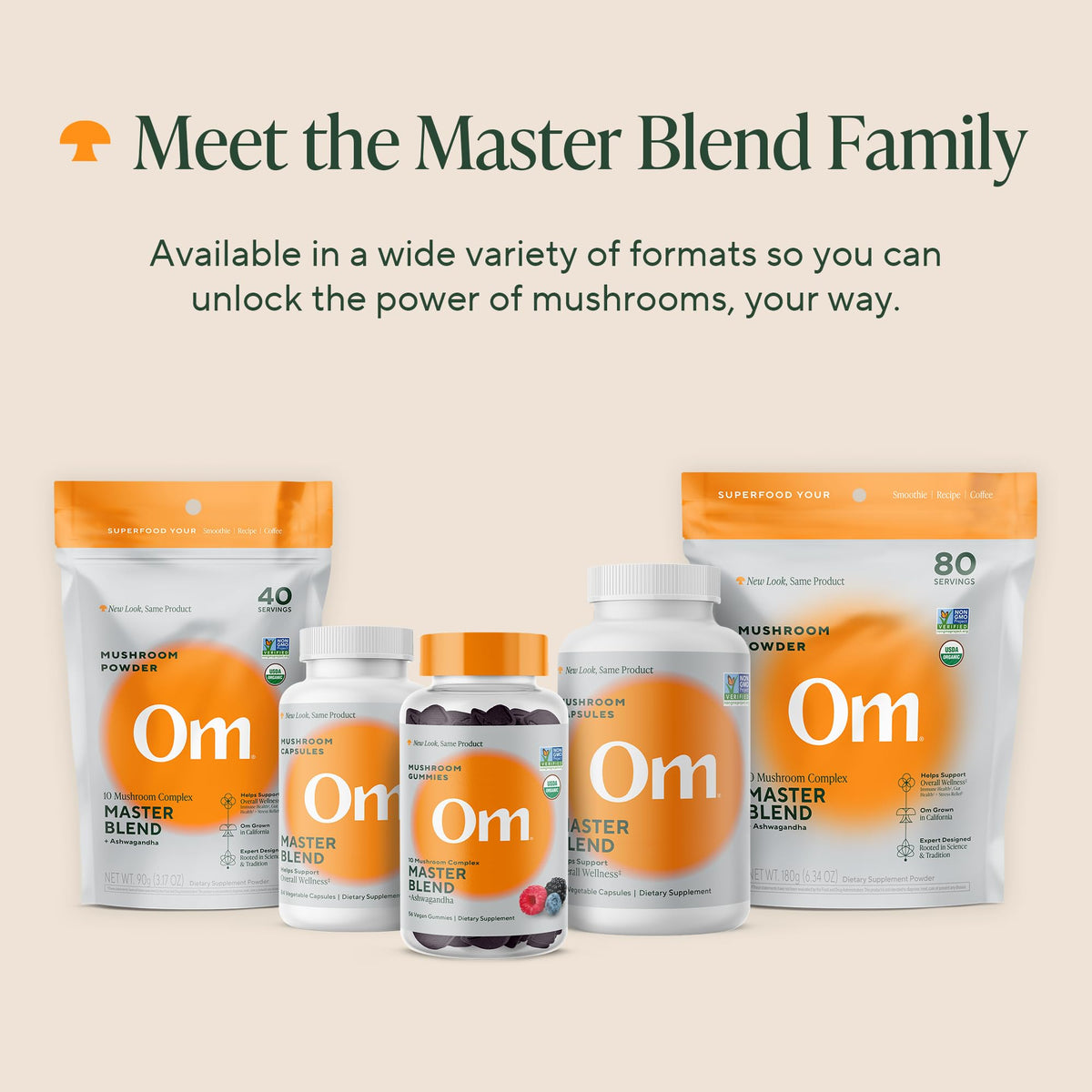 Capsules de champignons OM MUSHROOM SUPERFOOD à côté d'un verre d'eau