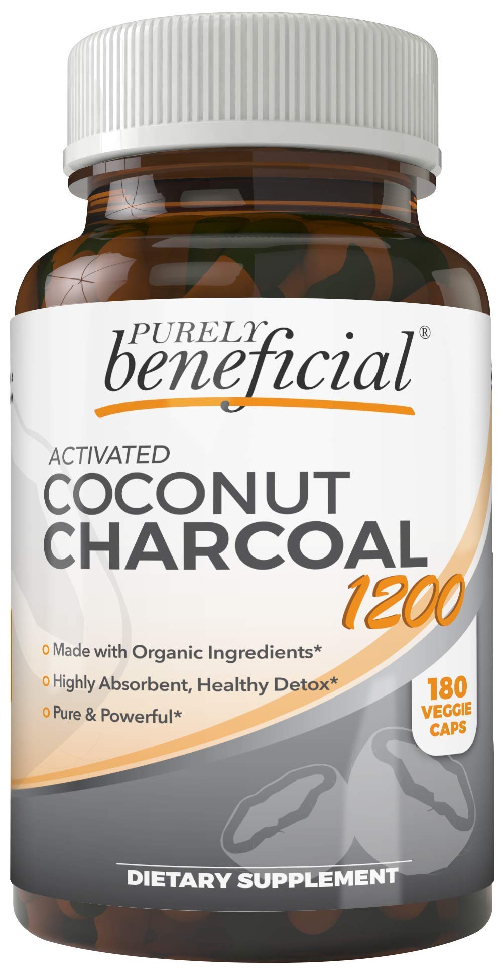 Capsules de charbon actif de coco sur une surface blanche