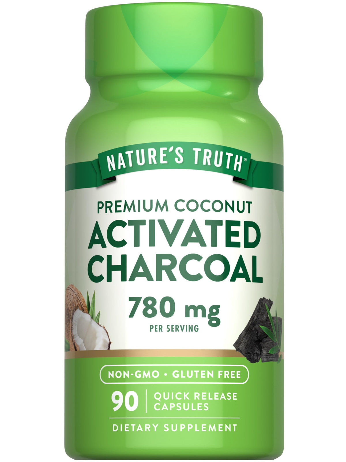 Capsules de charbon actif Nature's Truth 780 mg, vue de face