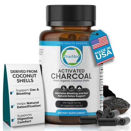 Capsules de charbon actif TRUEMED 1200mg, flacon avant