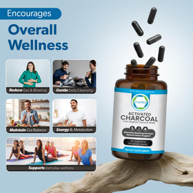 Capsules de charbon actif TRUEMED 1200mg, présentation sur une table