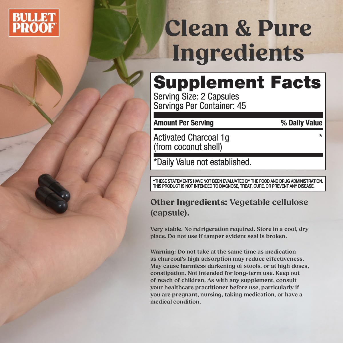 Capsules de charbon de coco Bulletproof sur fond blanc