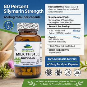 Capsules de chardon-marie Pure Mountain Botanicals dans une main