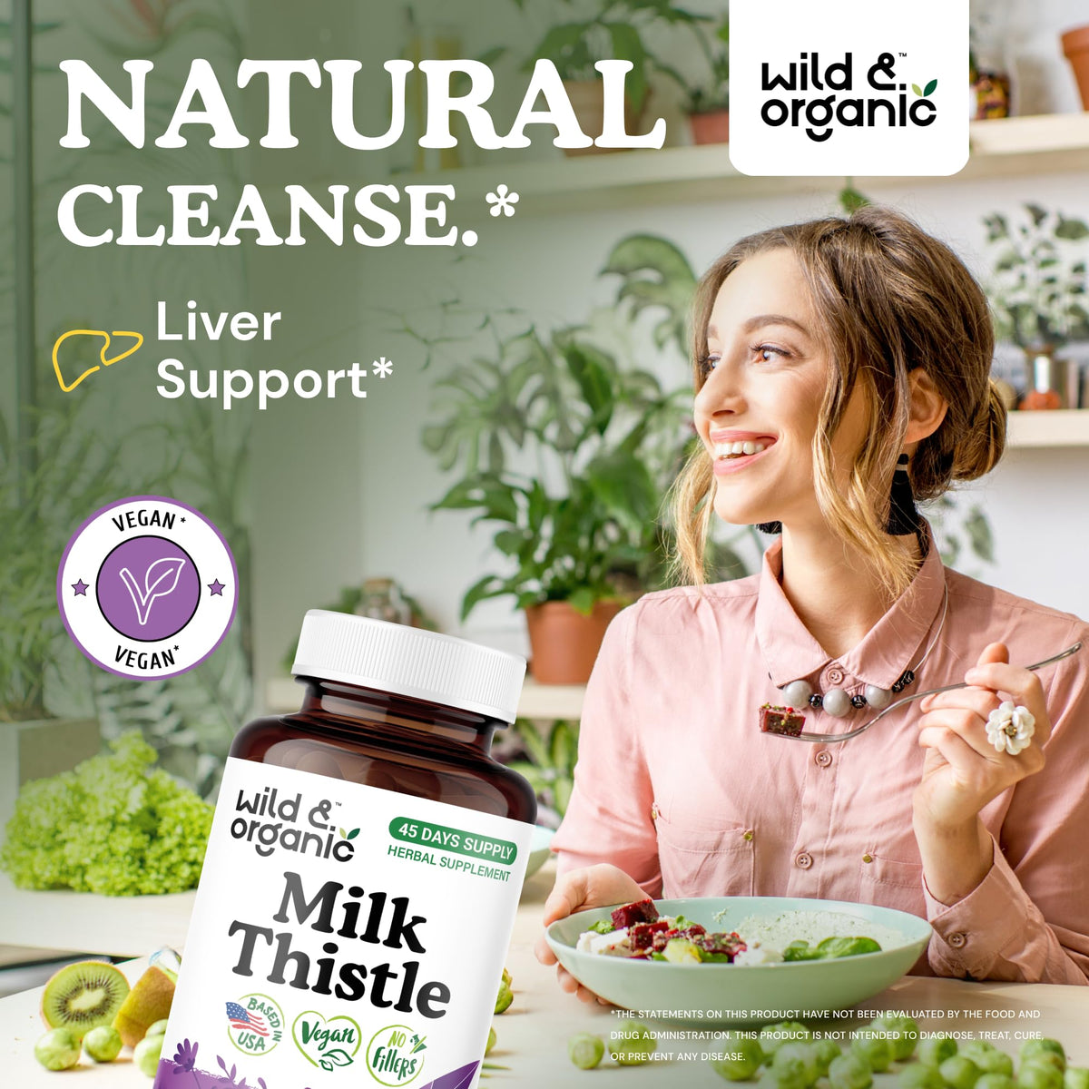 Capsules de chardon-marie Wild & Organic sur une table