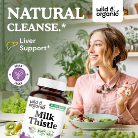 Capsules de chardon-marie Wild & Organic sur une table