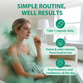 Capsules de chlorophylle Adeqauom sur une surface blanche