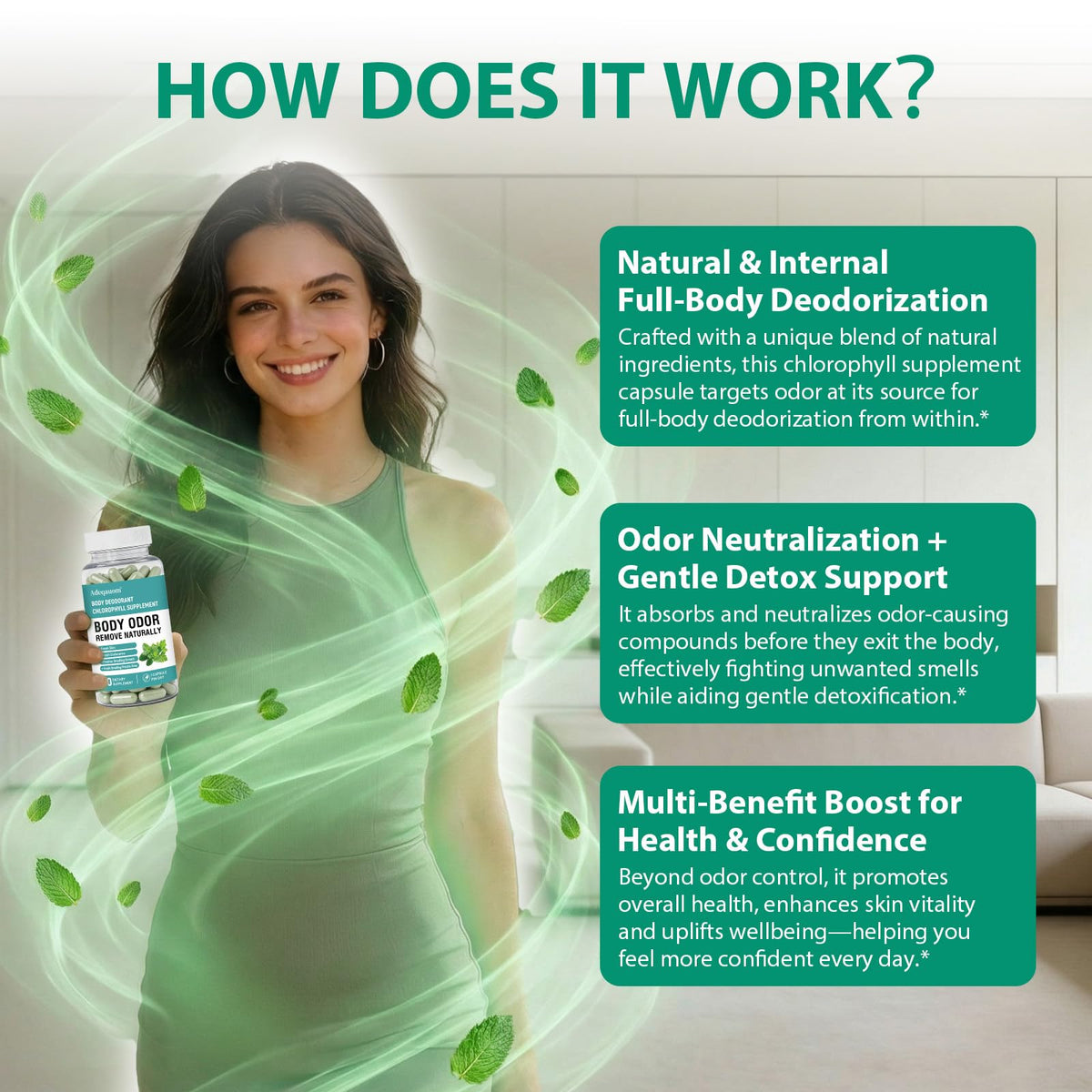Capsules de chlorophylle Adeqauom, vue de côté