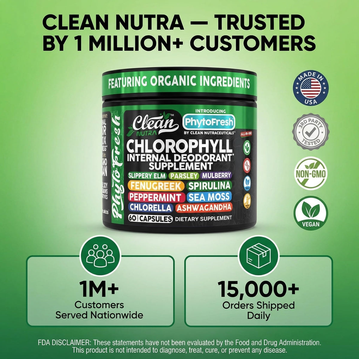 Capsules de chlorophylle Clean Nutraceuticals en format végétarien
