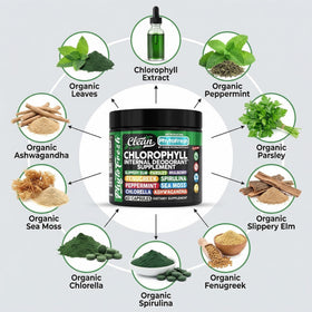 Capsules de chlorophylle Clean Nutraceuticals sur une table