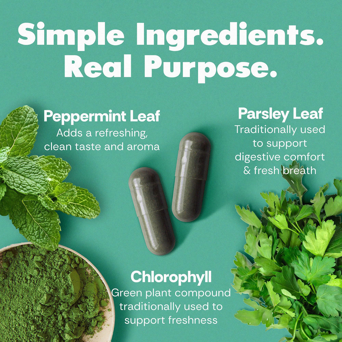 Capsules de chlorophylle Her Fantasy Box sur une surface blanche