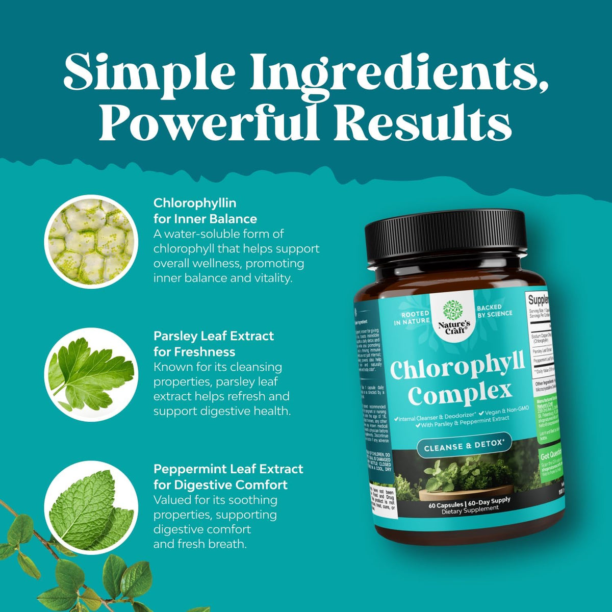 Capsules de chlorophylle Natures Craft sur fond blanc