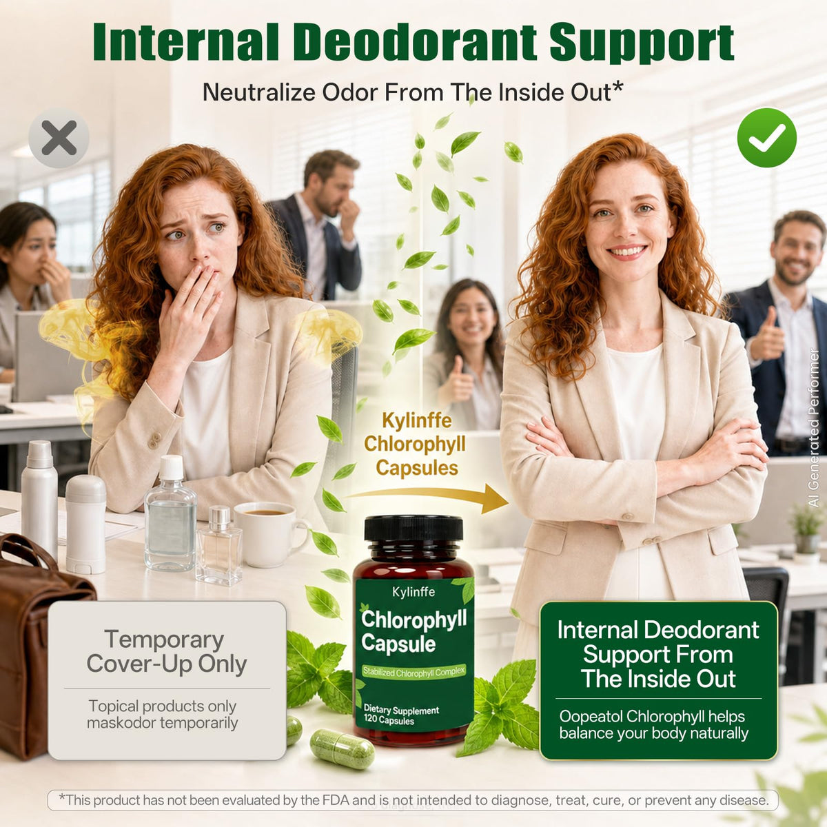 Capsules de chlorophylle Oopeatol sur fond blanc