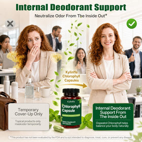 Capsules de chlorophylle Oopeatol sur fond blanc
