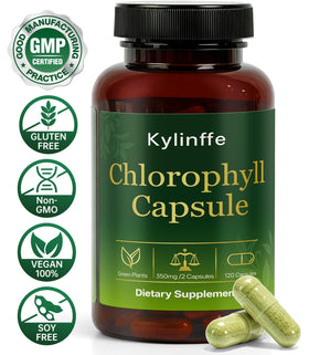Capsules de chlorophylle Oopeatol sur une surface blanche