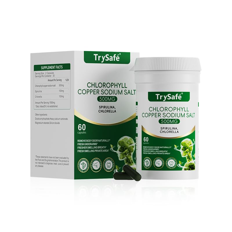 Capsules de chlorophylle TrySafe 950MG en bouteille vue de face