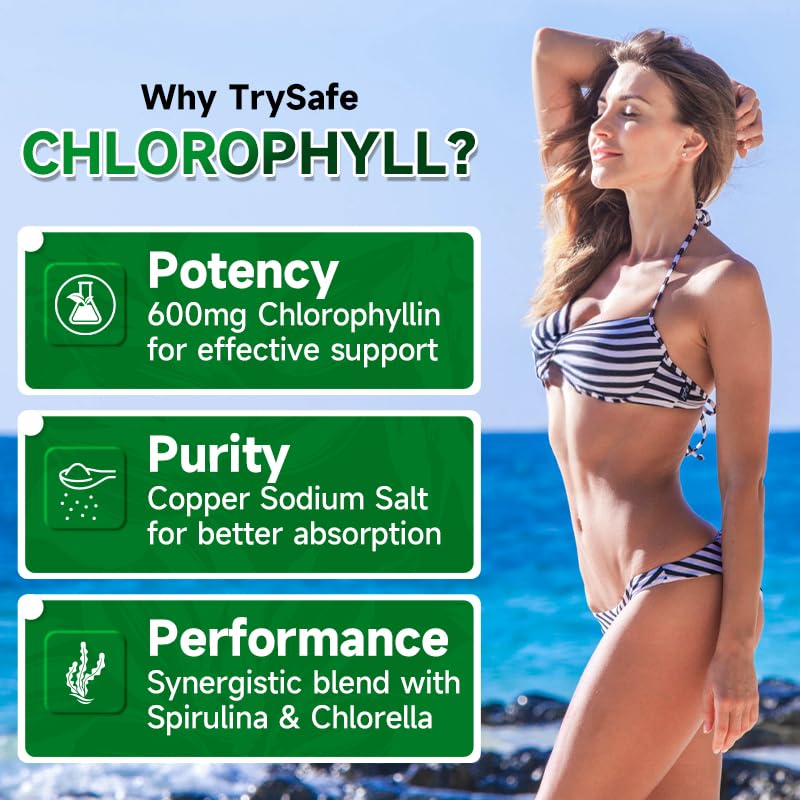 Capsules de chlorophylle TrySafe avec spiruline et chlorelle