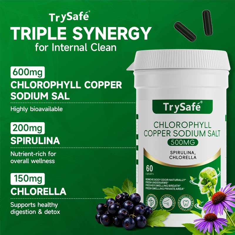 Capsules de chlorophylle TrySafe sur fond blanc