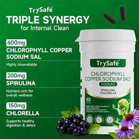 Capsules de chlorophylle TrySafe sur fond blanc