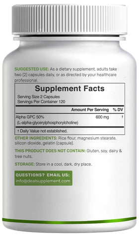 Capsules de choline Alpha GPC sur une surface blanche