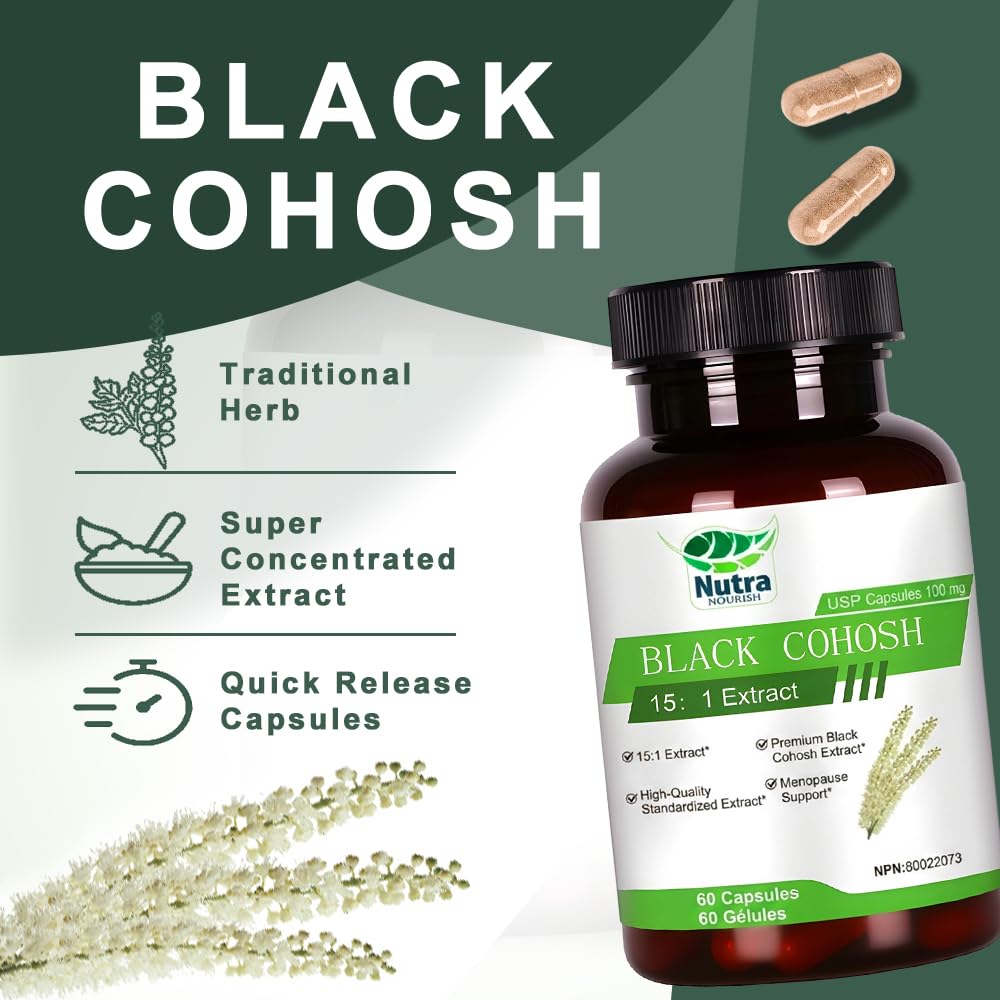 Capsules de Cimicifuga NutraNourish avec ingrédients visibles