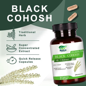 Capsules de Cimicifuga NutraNourish avec ingrédients visibles