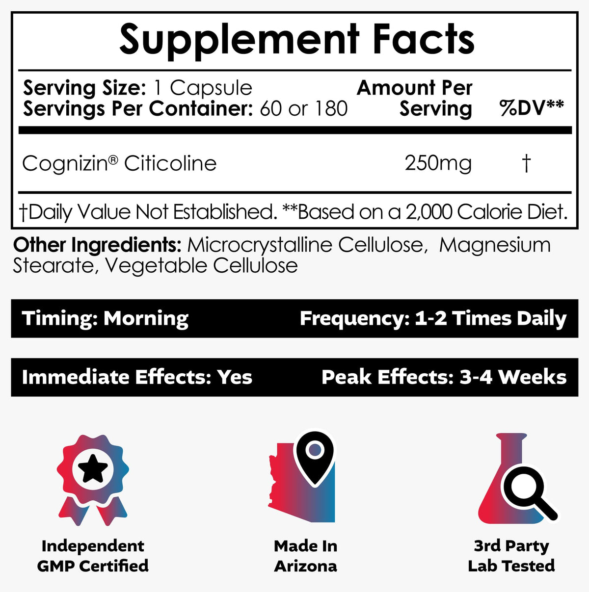 Capsules de Citicoline Nootropics Depot sur fond clair