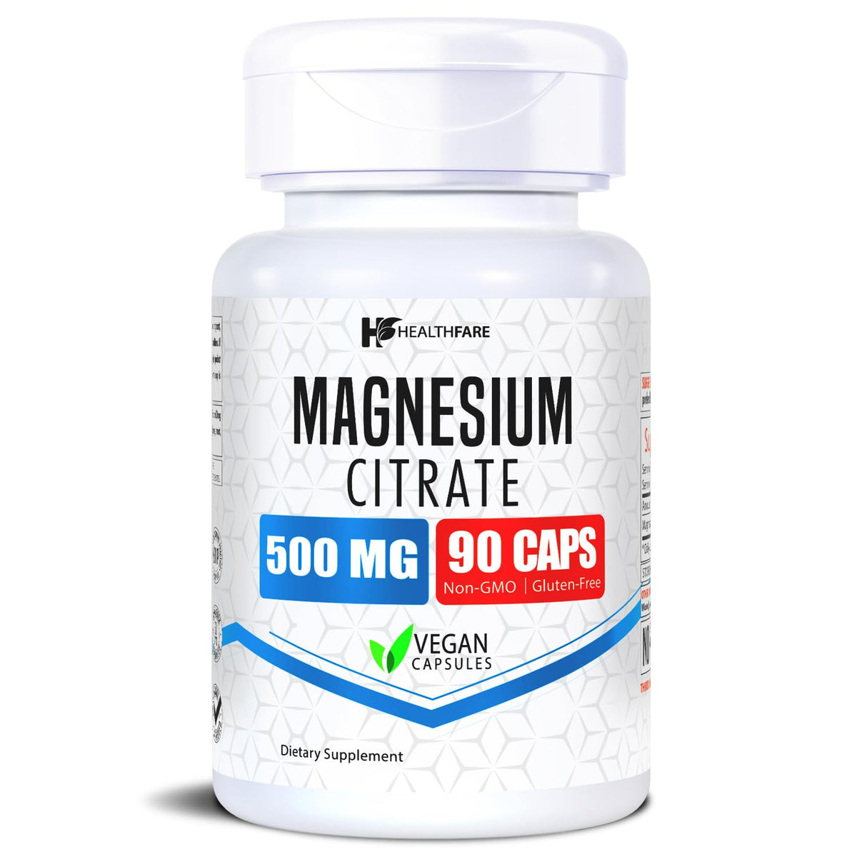Capsules de citrate de magnésium Healthfare 500mg vue de face