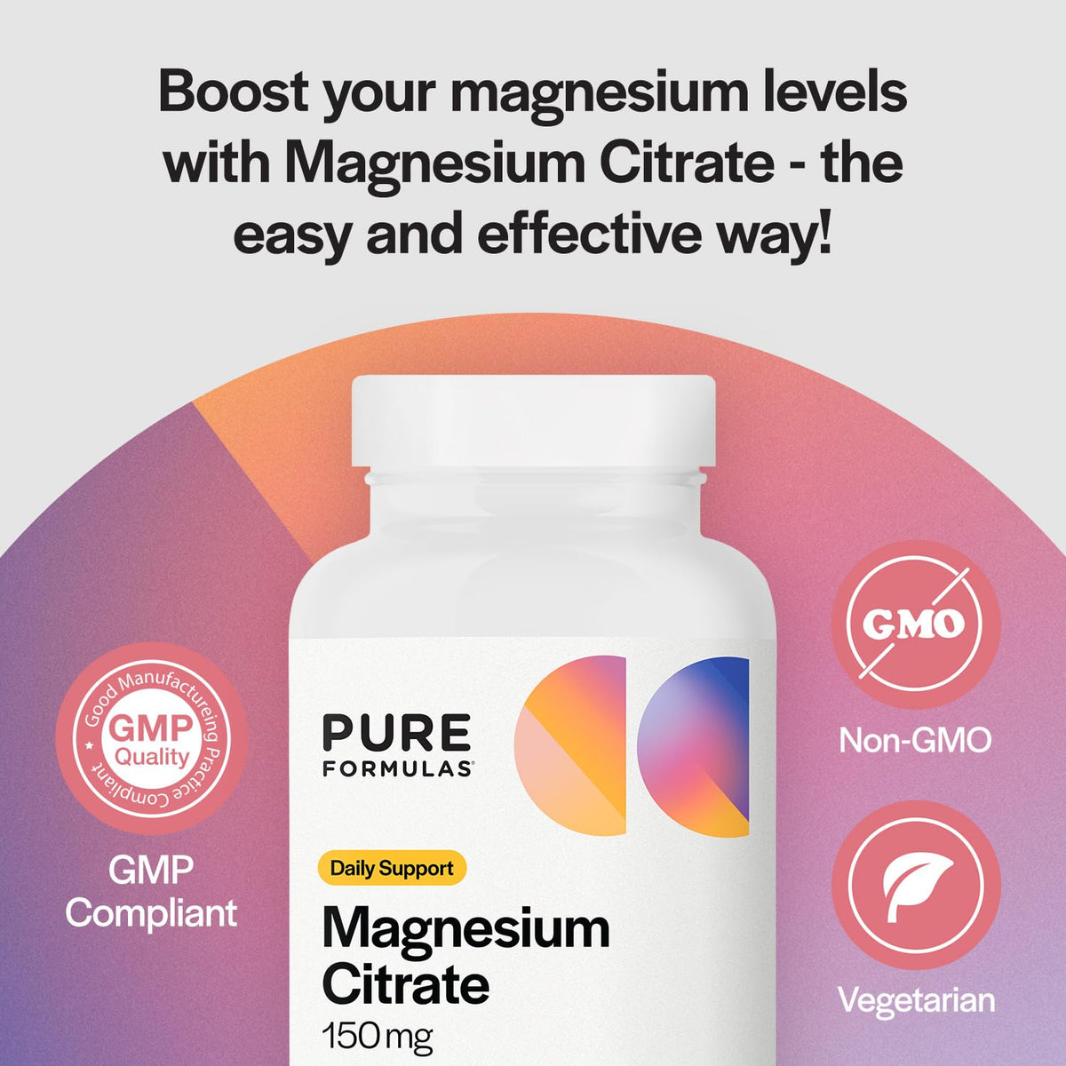 Capsules de citrate de magnésium PureFormulas avec une prise de vue macro