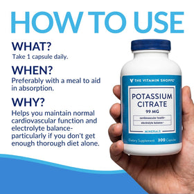 Capsules de citrate de potassium 99 mg dans une main