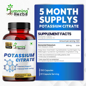 Capsules de citrate de potassium Humming Herbs sur fond blanc