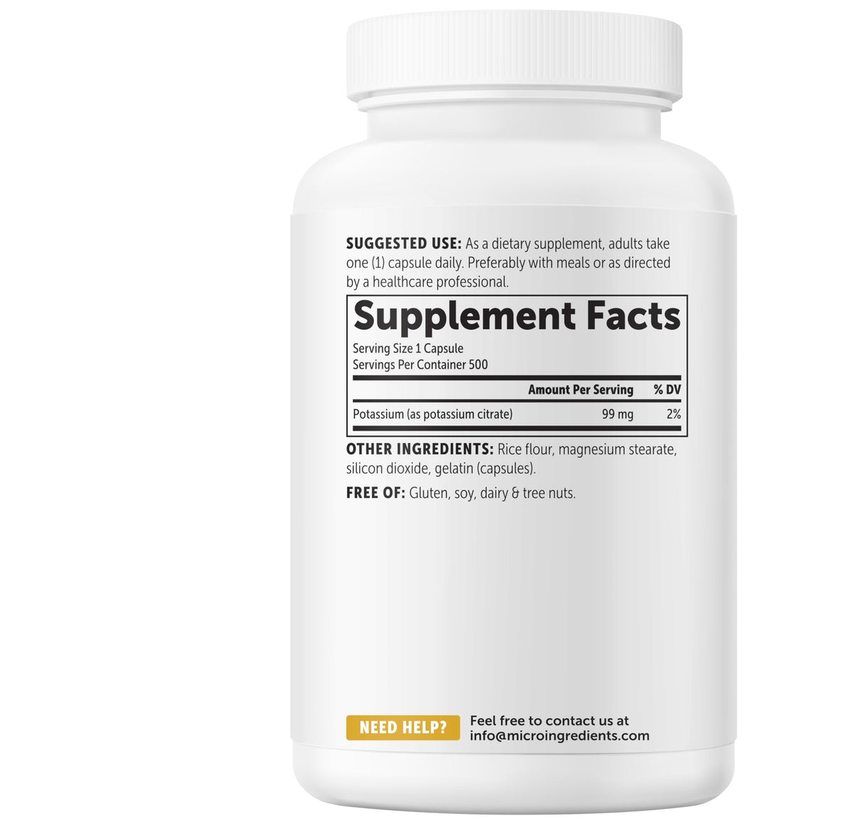 Capsules de Citrate de Potassium Micro Ingredients dans un environnement de vie