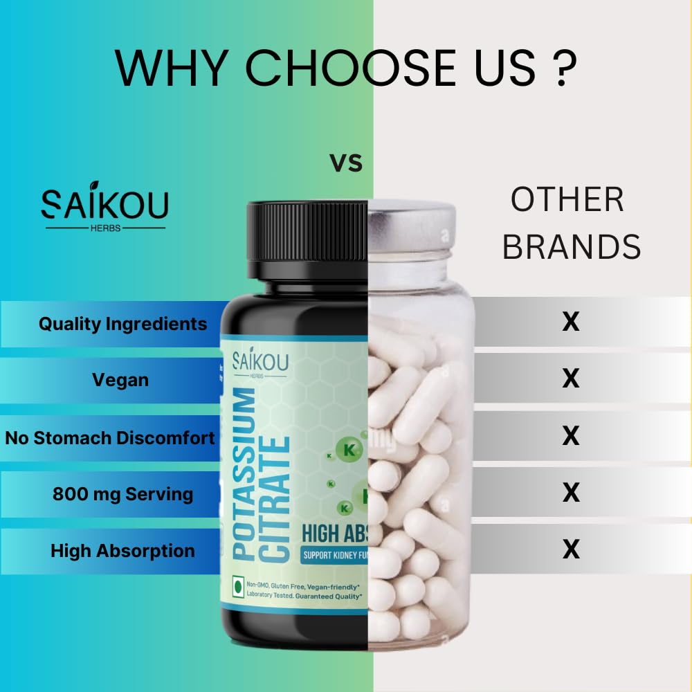 Capsules de citrate de potassium SAIKOU HERBS sur une surface blanche